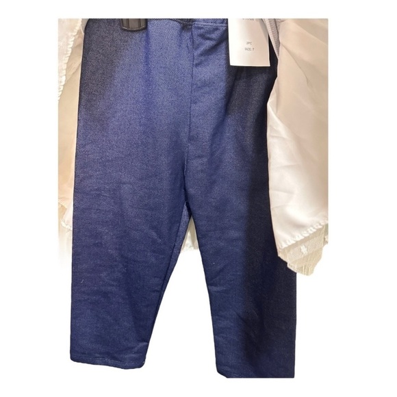 Pippa And Julie Silver Striped Tulle Shirt and Blue Jegging Set Size 6 - Picture 4 of 7